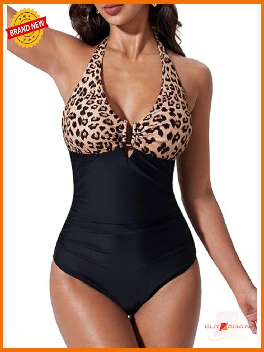Deep V One Piece Swimsuit Tummy Control Halter Ruched Push Up Bathing Suit